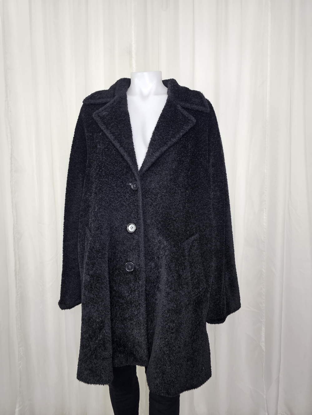 MaxMara Black Alpaca & Wool Swing Coat Quiet Luxury Chic Size 10